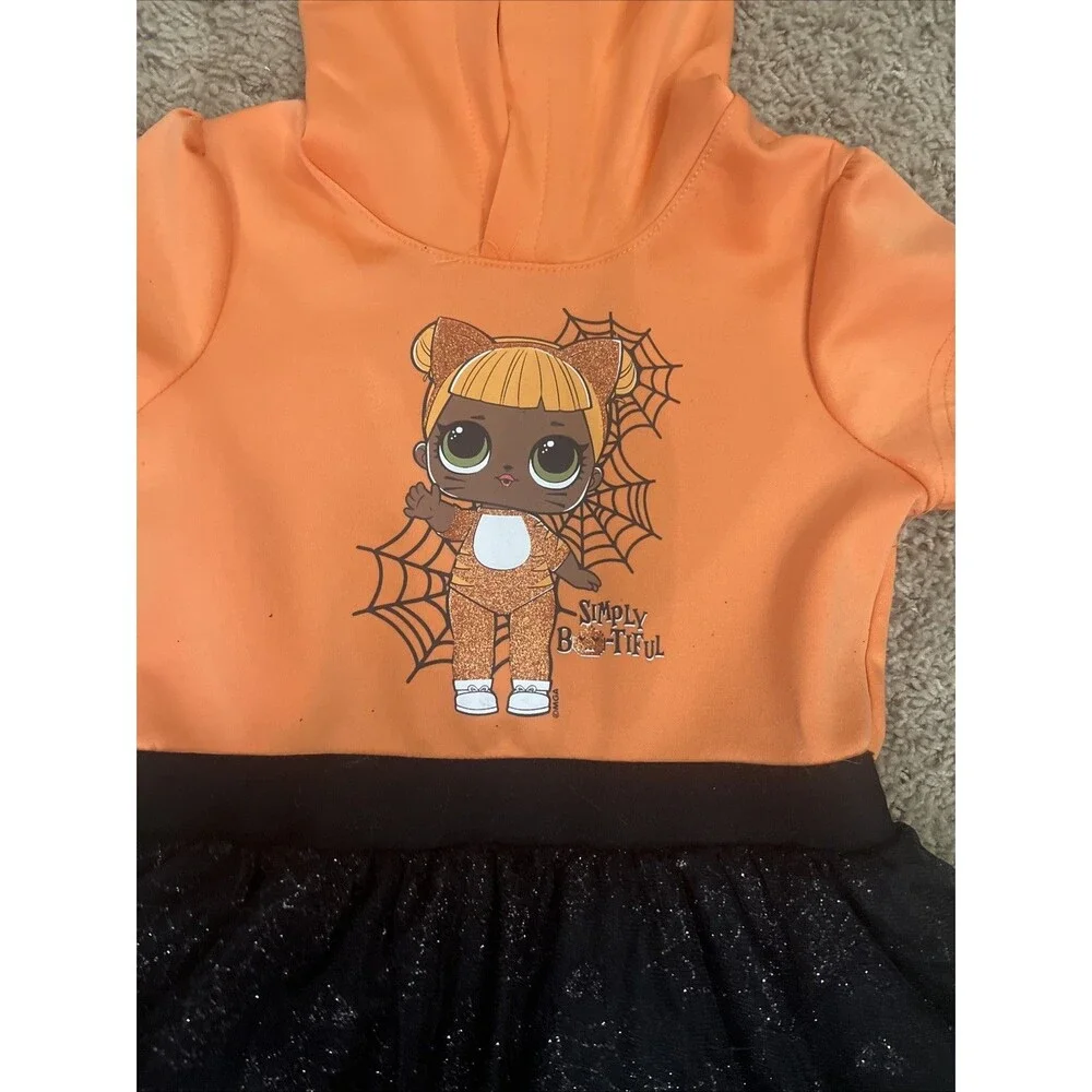 LOL! Surprise Halloween Costume Dress Hoodie w/Ears Tulle 7/8 Orange Black - Picture 2 of 5